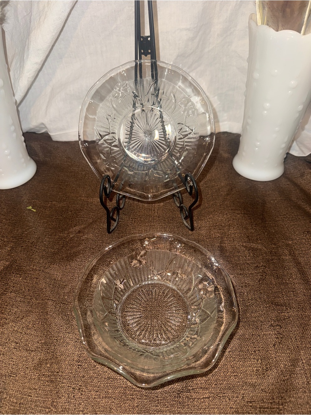 Vintage Clear Pressed Glass Berry Bowls Set of 2 Floral Pattern